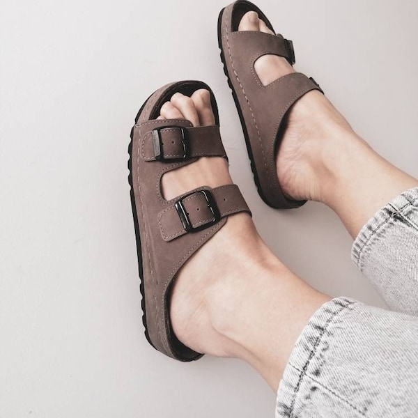 Grey Leather Sandals