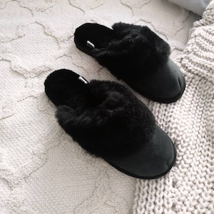 Black Sheepskin Slip-on Slippers