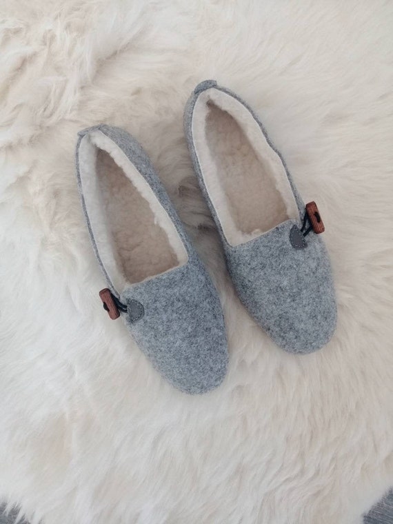 Felt Warm Ballerina Slippers Sheep Wool Natural Felt Warm Grey | Etsy