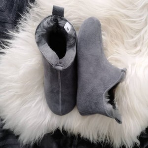 Miko Grey Luxury Sheepskin Slippers Boots Men Women Unisex image 7