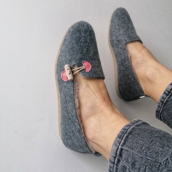 Felt Ballerina Slippers with Pink Details