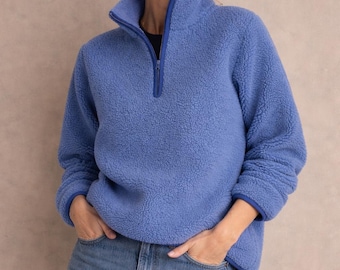 Merino Wool Half Zip Fleece Sweatshirt LAST – Sky Blue