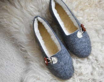 Felt Ballerina Slippers With Toggle Wool Lining