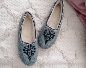 Pansy Felt Embroidered Ballerina Slippers