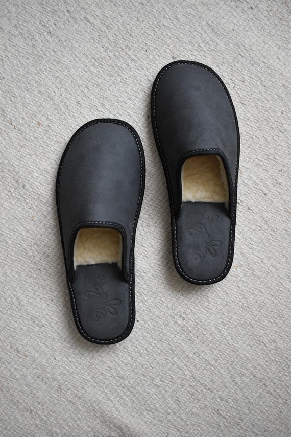 Men's Leather Mules Slippers in Grey