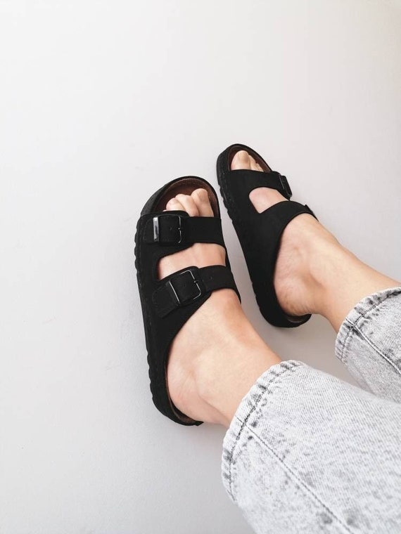 Black Nabuck Leather Sandals With Memory Foam Insole - Etsy UK