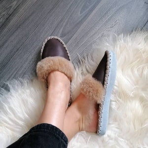 Brown Handmade Sheepskin Mule Slippers