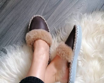 Brown Handmade Sheepskin Mule Slippers