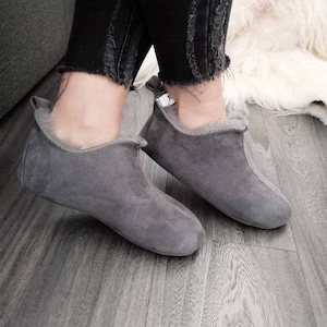 Miko Grey Luxury Sheepskin Slippers Boots Men Women Unisex image 6