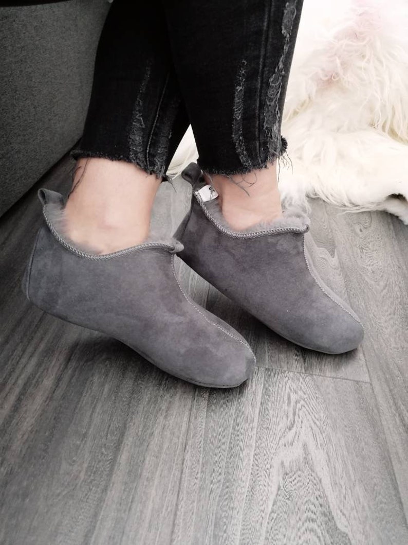 Miko Grey Luxury Sheepskin Slippers Boots Men Women Unisex image 6