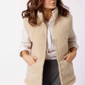 Lantlig ullväst - Beige