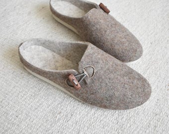 Wool Mule Style Slip-on Slippers - Oak Brown