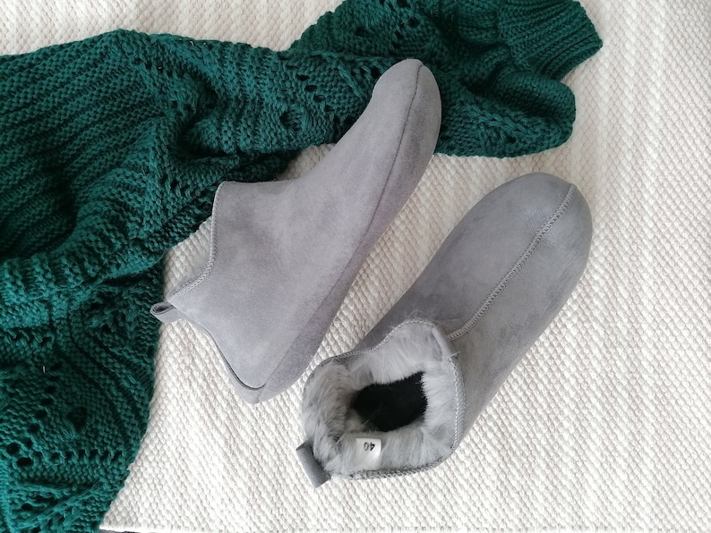 Miko Grey Luxury Sheepskin Slippers Boots Men Women Unisex image 1