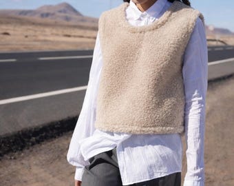 Merino Wool Vest in Beige