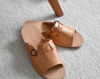 Leather Open Toe Women's Slippers