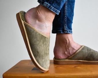 Men's Sheepskin Mule/ Slip-on Slippers - Olive