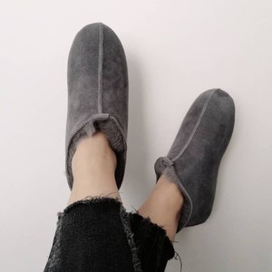 Miko Grey Luxury Sheepskin Slippers Boots Men Women Unisex image 9