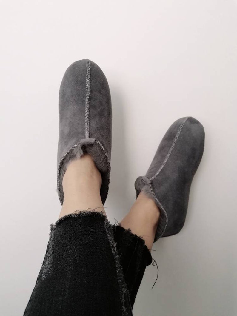 Miko Grey Luxury Sheepskin Slippers Boots Men Women Unisex image 9