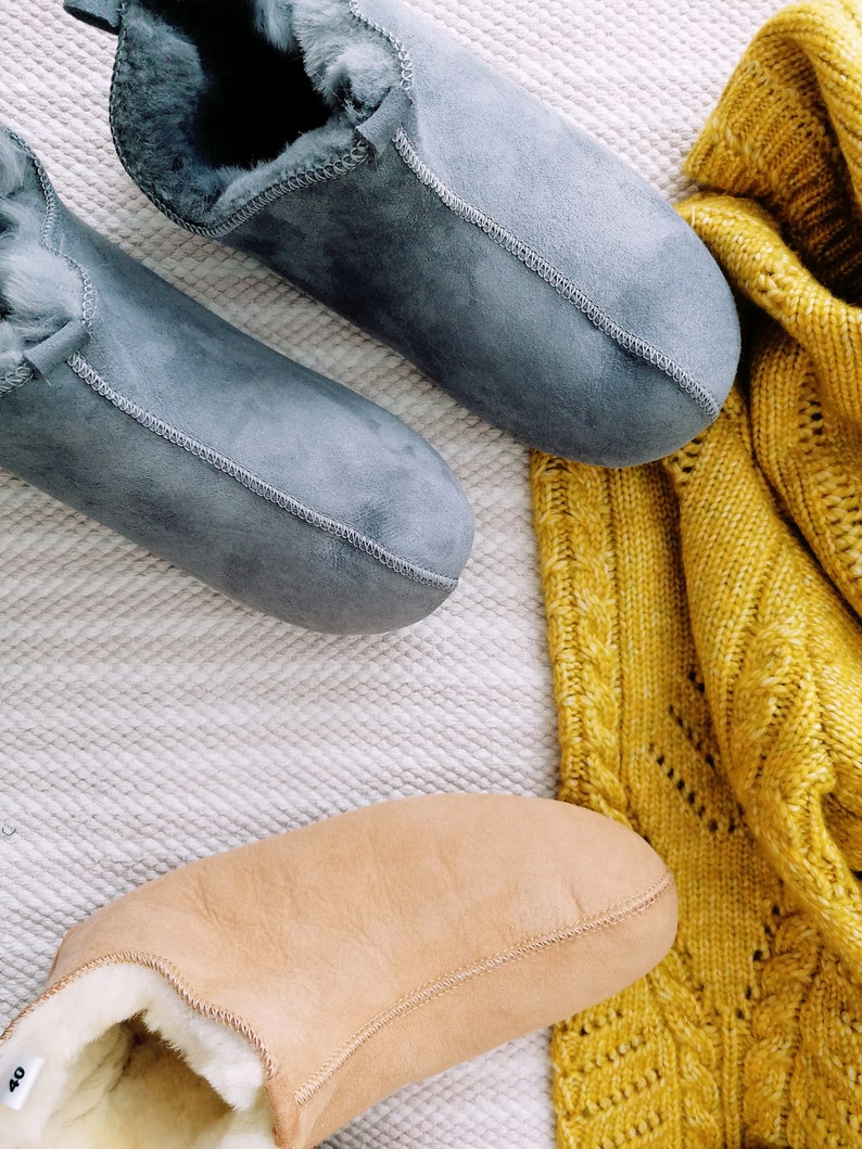 Miko Grey Luxury Sheepskin Slippers Boots Men Women Unisex image 4