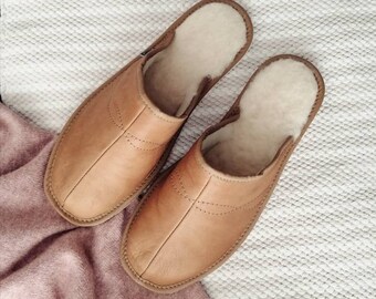 mens leather slip on house shoes