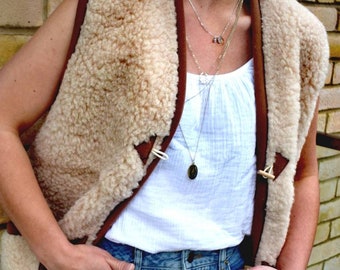 Unisex Beige Button Bodywarmer for Men and Women / Real Wool