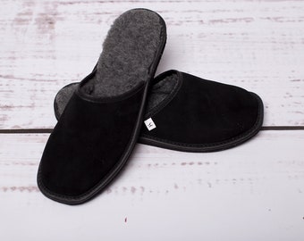 Men's Suede Black Slip-on Slippers