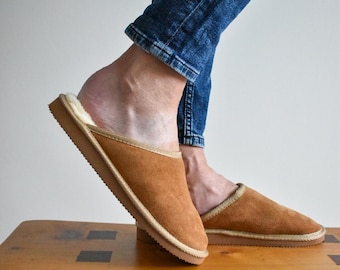 Men's Sheepskin Mule/ Slip-on Slippers - Tan