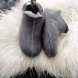 Miko Grey Luxury Sheepskin Slippers Boots Men Women Unisex image 8