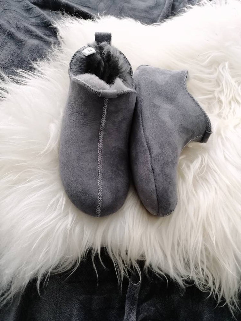 Miko Grey Luxury Sheepskin Slippers Boots Men Women Unisex image 8