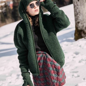 Nia Merino Wool Bomber Jacket in Bottle Green