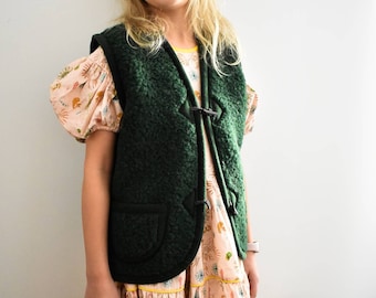 Children's Merino Wool Gilet in Bottle Green