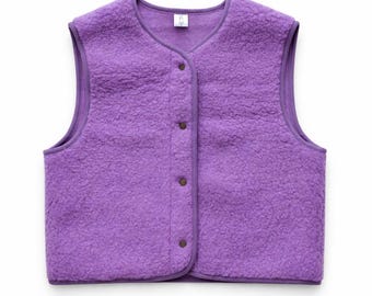 Lilac Merino Wool Fleece Vest - Boxy Snap Button Gilet HOPE