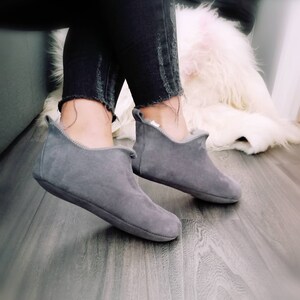 Miko Grey Luxury Sheepskin Slippers Boots Men Women Unisex image 3