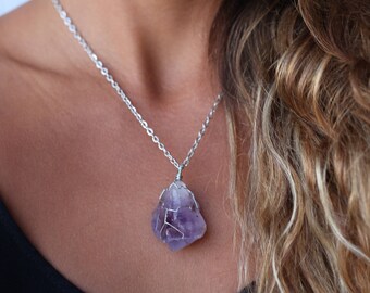 raw amethyst crystal necklace, amethyst necklace, crystal necklace
