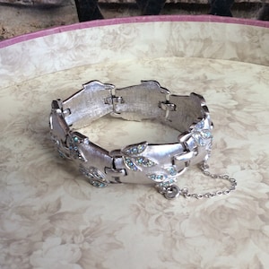 Numbered Silver Tone Bracelet Aurora Borealis Rhinestones Linked Safety Chain