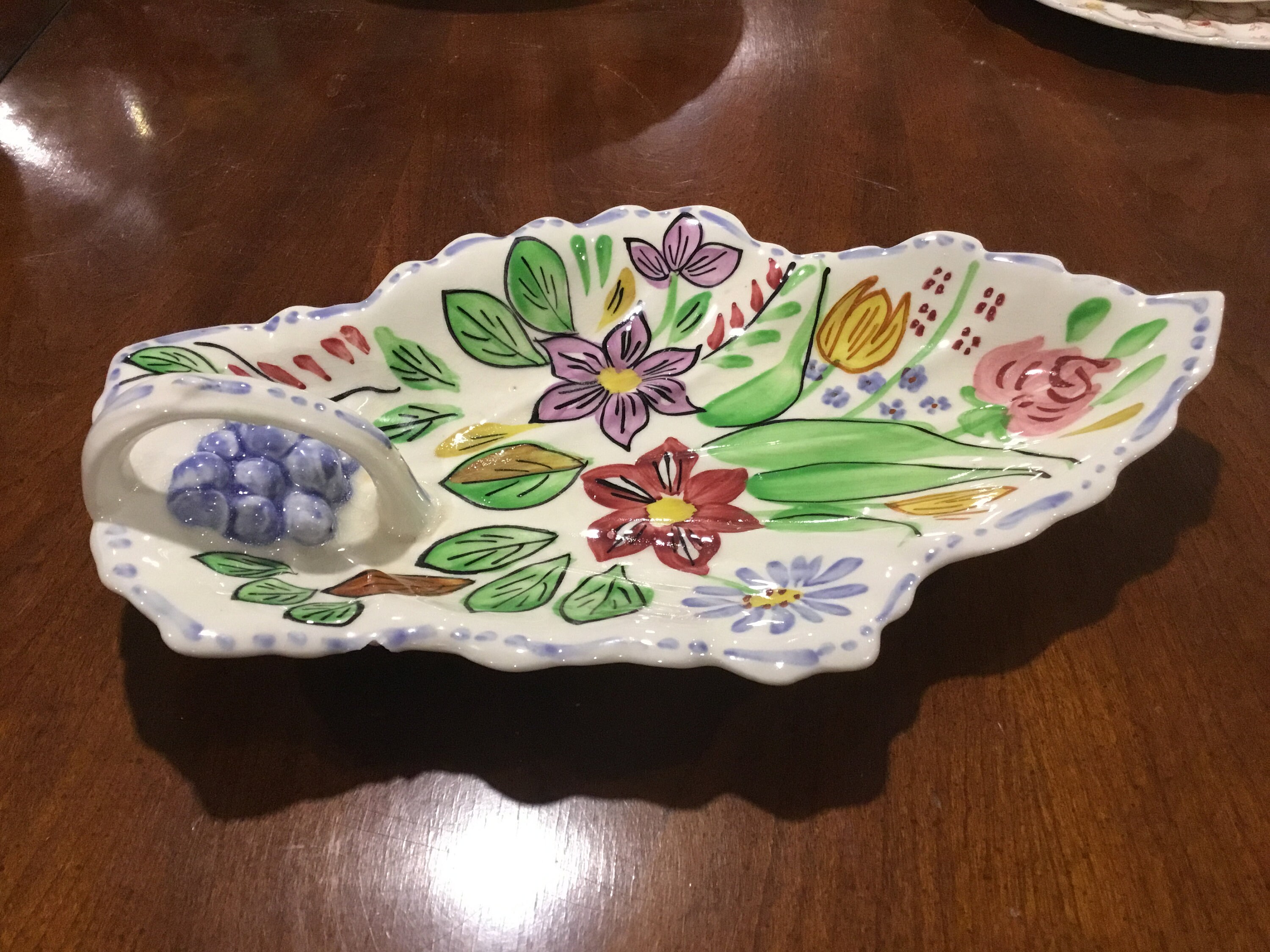 Blue Ridge Southern Potteries Inc. Hand Painted Handled Fruit Dish