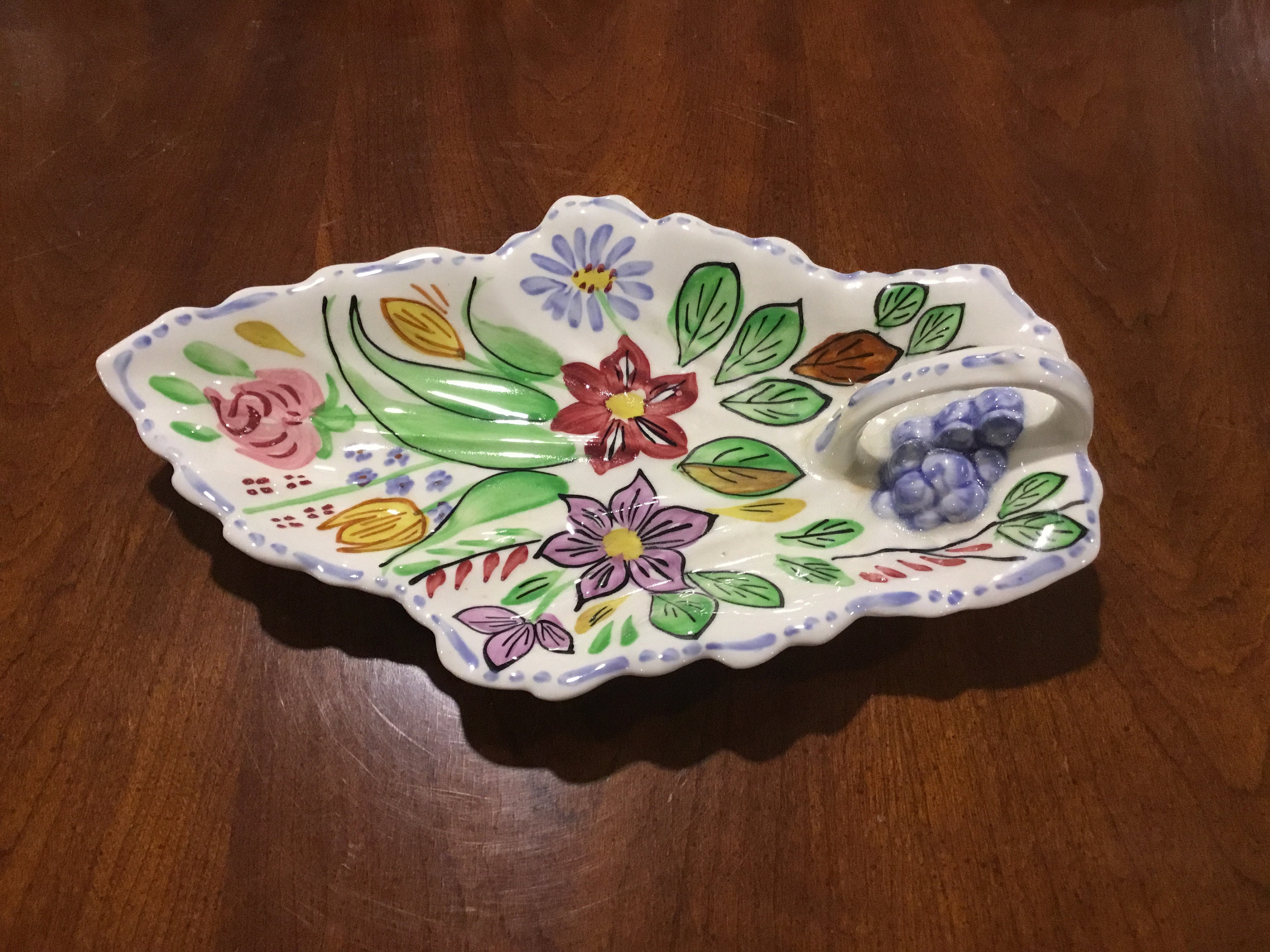 Blue Ridge Southern Potteries Inc. Hand Painted Handled Fruit Dish