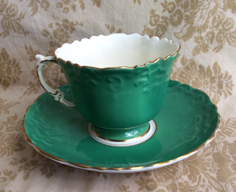 Aynsley SQUARE Scalloped Green Tea Cup and Saucer Set C511 Etsy