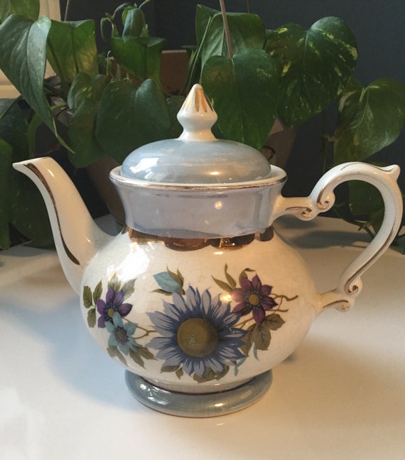 Vintage Gibsons England Teapot Blue Purple Flowers W987a Etsy