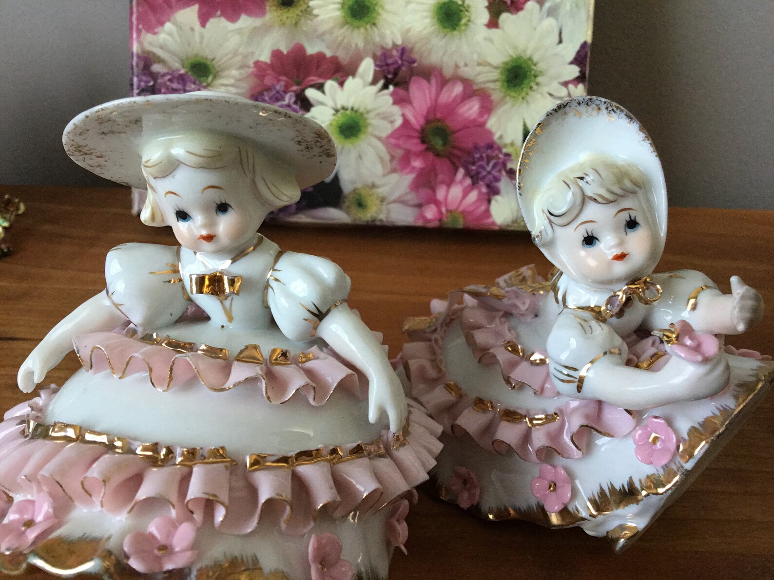 Vintage Porcelain Figurines Girls Ruffled Petticoats and Dresses