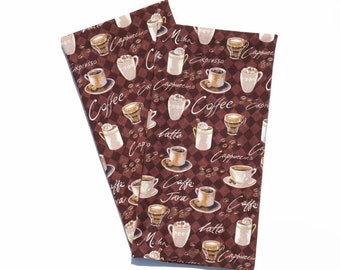 Coffee Themed Tea Towel, Set of 2,  Brown Dish Towel with Coffee Words