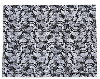 Black & White Floral Placemats, Set of 2, with Optional Matching Napkins