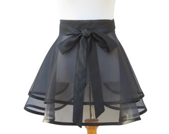 Sheer Black Half Apron with a Full Retro Circle Skirt, Dressy Apron for Parties
