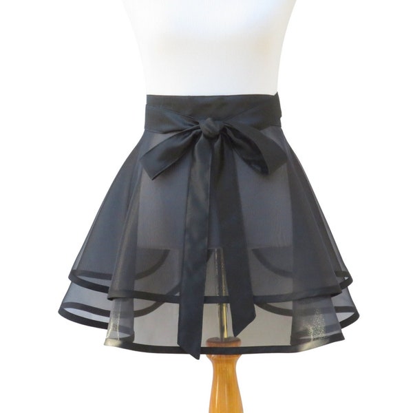 Sheer Black Half Apron with a Full Retro Circle Skirt, Dressy Apron for Parties