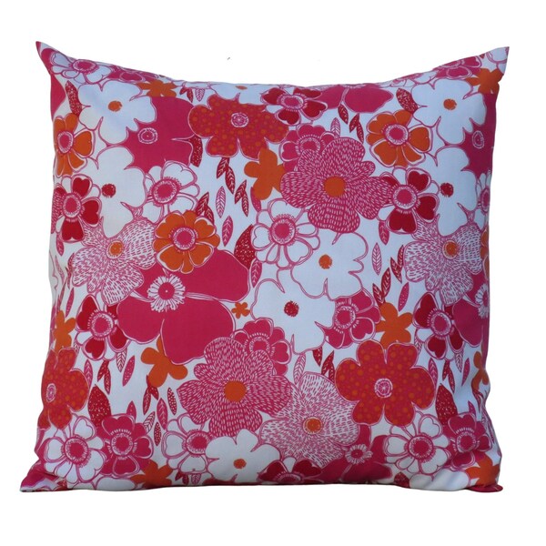 Orange, Pink & Red Floral Throw Pillow Cover with Large  Flowers, 100% Cotton with Envelope Closure Opening, 18" x 18", 16" x 16", 14" x 14"