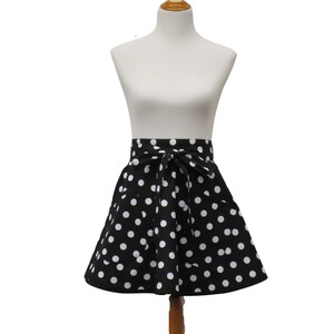 Women's Black & White Polka Dot Half Apron, Retro Style with Full Circle Skirt
