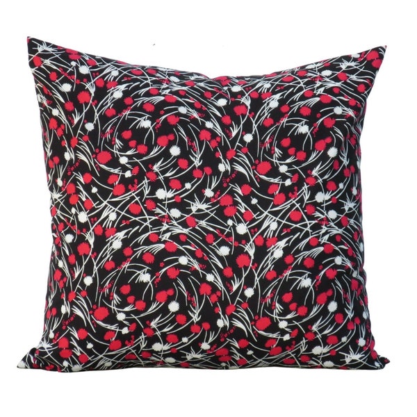 Black, Red & White Throw Pillow Cover in a Pretty Swirls 100% Cotton Print with Envelope Opening Closure, 18" x 18", 16" x 16", 14" x 14"