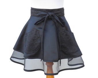 Black Dressy Retro Apron with Lace Trim, as a Full or Half Apron, for Dinner or Cocktail Parties