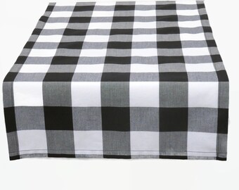 Black & White Gingham Table Runner in a Plaid 100% Cotton with 2 Inch Checks, 3 Widths and 8 Lengths