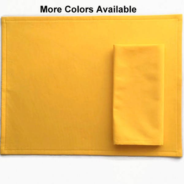 Solid Yellow Cloth Placemats, Set of 2, with Optional Matching Napkins